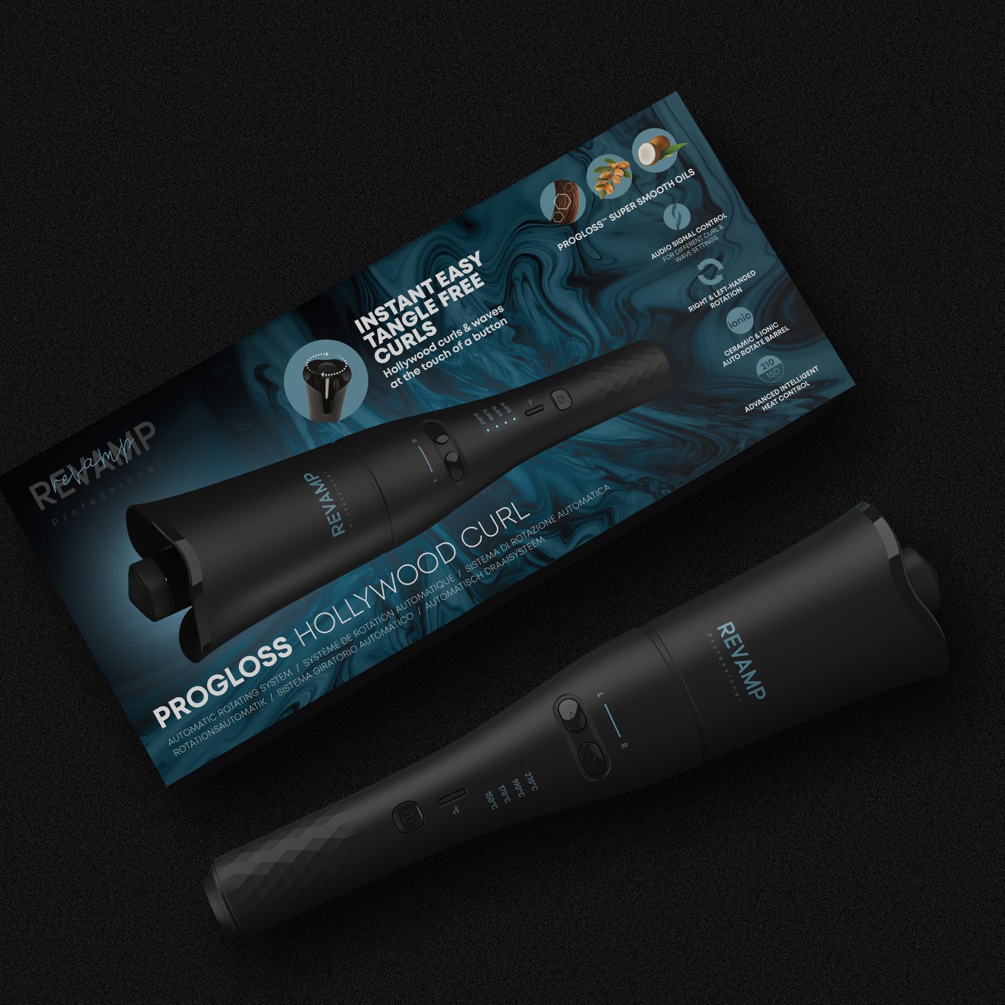 REVAMP Hollywood Curl Auto-Rotate Ceramic Hair Curler - Ceramic, Ionic Barrel Curler, Tangle Free Hair Waver, Curling Iron Tong for Tight Curls, Beach Waves - Rotating Hair Styler, Wavy Hair Curler