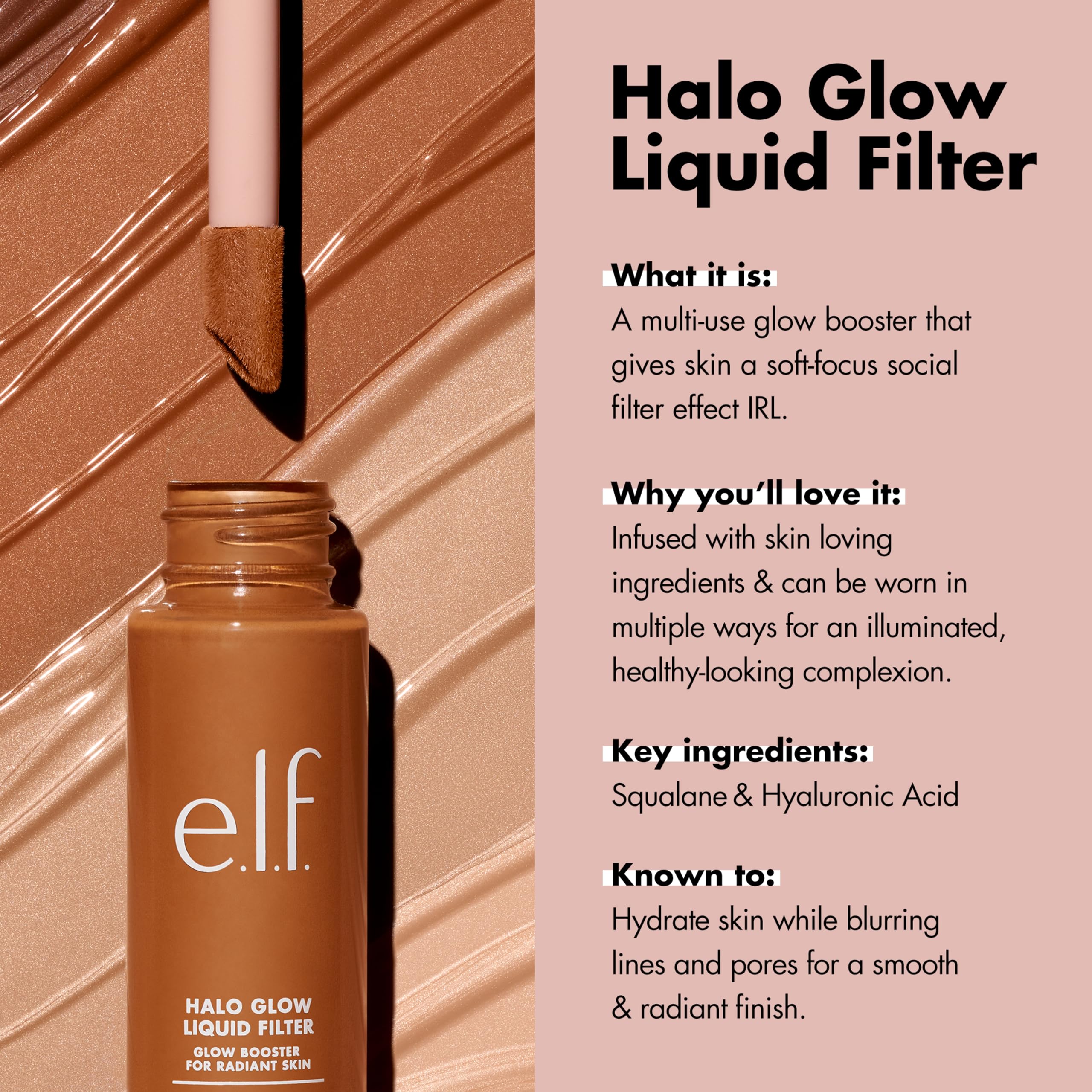 e.l.f. Halo Glow Liquid Filter, Complexion Booster For A Glowing, Soft-Focus Look, Infused With Hyaluronic Acid, Vegan & Cruelty-Free, 2 Fair- Light